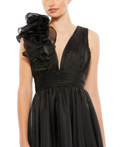 Shop Mac Duggal Women's Plunging Ruffled A-line Cocktail Dress In Black