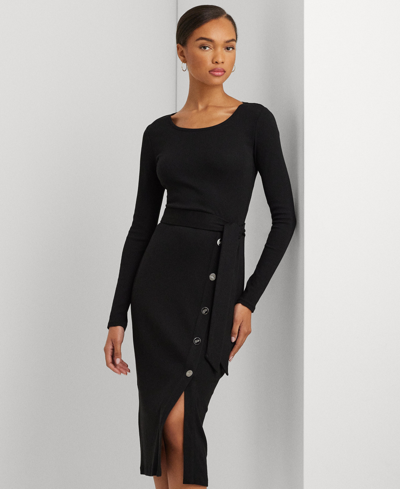 Shop Lauren Ralph Lauren Women's Belted Rib-knit Dress In Black