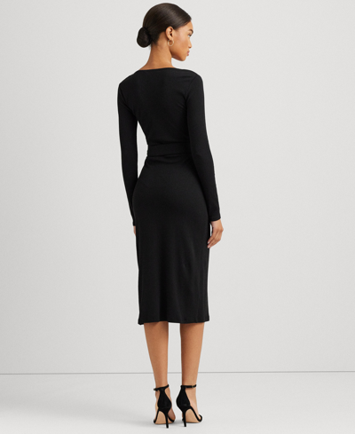 Shop Lauren Ralph Lauren Women's Belted Rib-knit Dress In Black