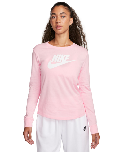 Shop Nike Women's Sportswear Essentials Long-sleeve Logo T-shirt In Medium Soft Pink