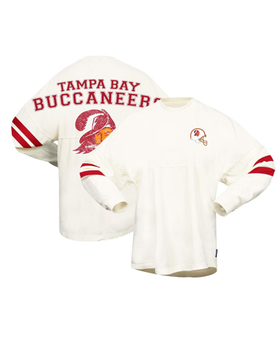Shop Spirit Jersey Women's Cream Distressed Tampa Bay Buccaneers Gridiron Classics Retro  T-shirt