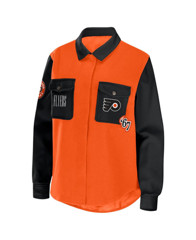 Wear By Erin Andrews Women's  Orange, Black Philadelphia Flyers Colorblock Button-up Shirt Jacket In Orange,black
