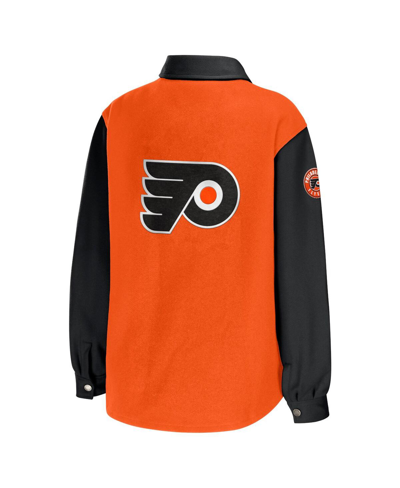 Wear By Erin Andrews Women's  Orange, Black Philadelphia Flyers Colorblock Button-up Shirt Jacket In Orange,black