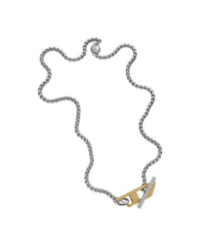 Shop Diesel Men's Two-tone Stainless Steel Choker Necklace In Silver