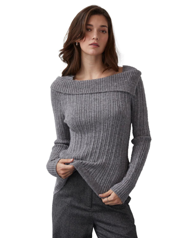 Shop Crescent Women's Shanie Off Shoulder Brushed Sweater Top In Grey + Heather Grey