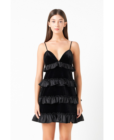 Shop Endless Rose Women's Tiered Contrast Velvet Mini Dress In Black