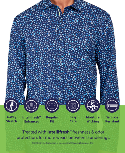 Shop Society Of Threads Men's Regular-fit Moisture-wicking Floral Flocked Geo Button-down Shirt In Navy
