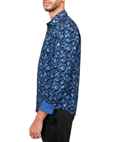Shop Society Of Threads Men's Regular-fit Moisture-wicking Floral Flocked Geo Button-down Shirt In Navy