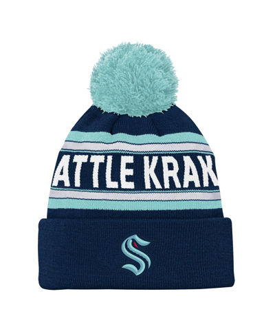 Outerstuff Youth Boys And Girls Seattle Kraken Deep Sea Blue Jacquard Cuffed Knit Hat With Pom In Deep Sea Blue