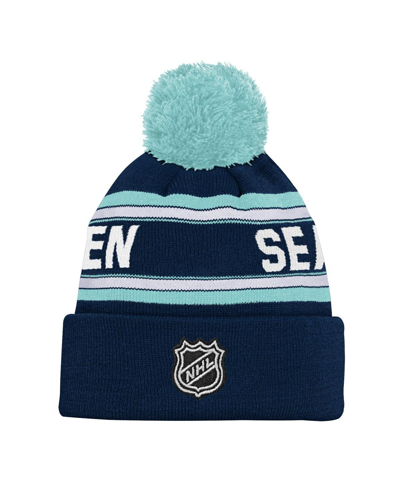 Outerstuff Youth Boys And Girls Seattle Kraken Deep Sea Blue Jacquard Cuffed Knit Hat With Pom In Deep Sea Blue