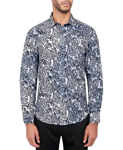 Shop Society Of Threads Men's Regular-fit Moisture-wicking Flocked Paisley Button-down Shirt In White