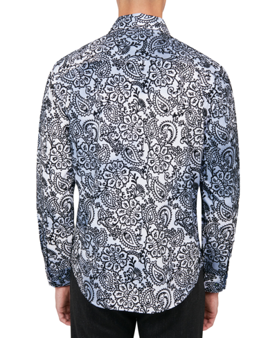 Shop Society Of Threads Men's Regular-fit Moisture-wicking Flocked Paisley Button-down Shirt In White
