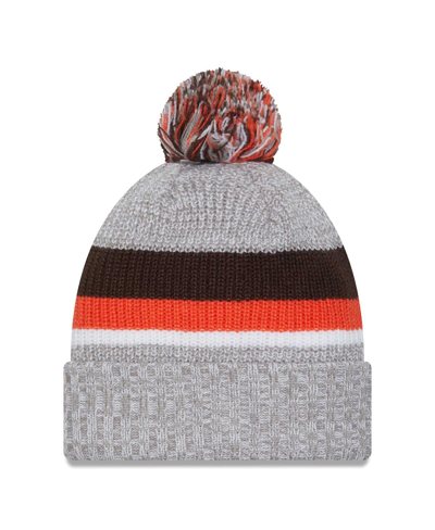 New Era Heather Gray Cleveland Browns Cuffed Knit Hat With Pom In Heather Gray