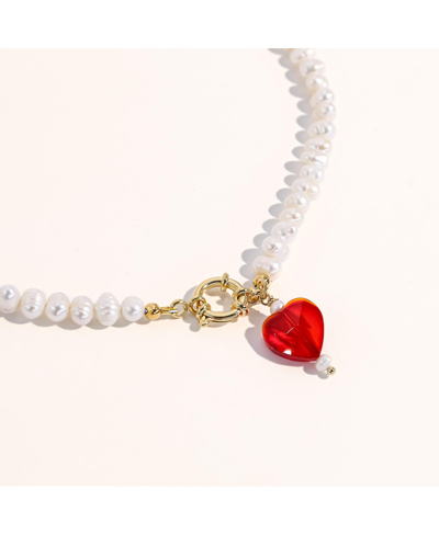 Shop Joey Baby Kokoro Freshwater Pearl Heart Necklace 18" For Women In Pearl And Red