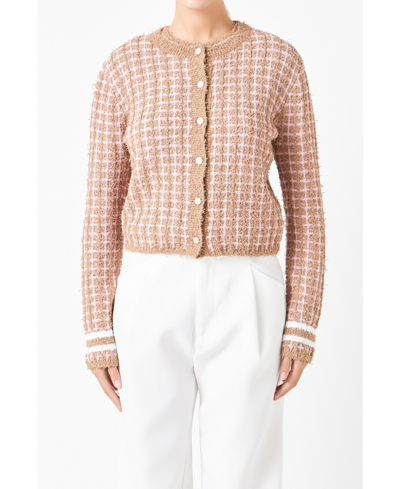 Shop Endless Rose Women's Check Sweater Cardigan In Camel,pink