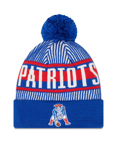 New Era Royal New England Patriots Striped Cuffed Knit Hat With Pom In Royal