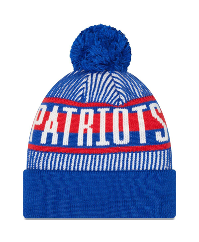 New Era Royal New England Patriots Striped Cuffed Knit Hat With Pom In Royal