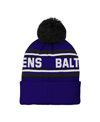 Outerstuff Big Boys And Girls Purple Baltimore Ravens Jacquard Cuffed Knit Hat With Pom In Purple