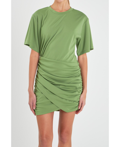 Shop Grey Lab Women's Asymmetric Ruched Mini Dress In Green