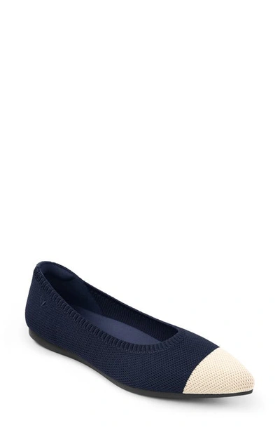 Shop Vivaia Aria 5º Pointed Toe Flat In Navy/ Almond Tip