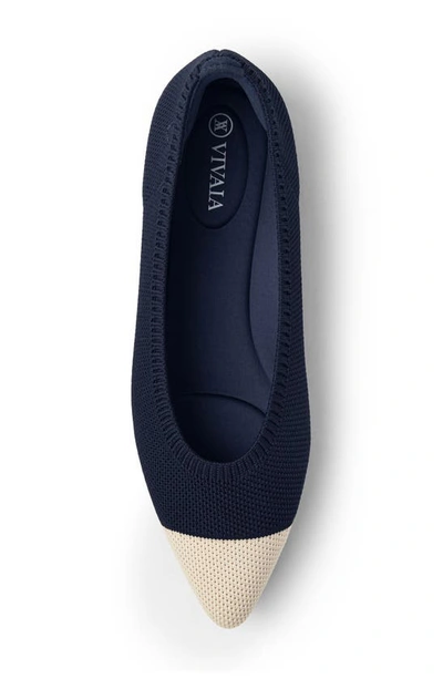 Vivaia Aria 5.0 Pointed Toe Flat In Navy/ Almond Tip
