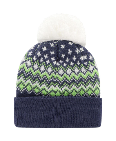 Shop 47 Brand Women's ' College Navy Seattle Seahawks Elsa Cuffed Knit Hat With Pom