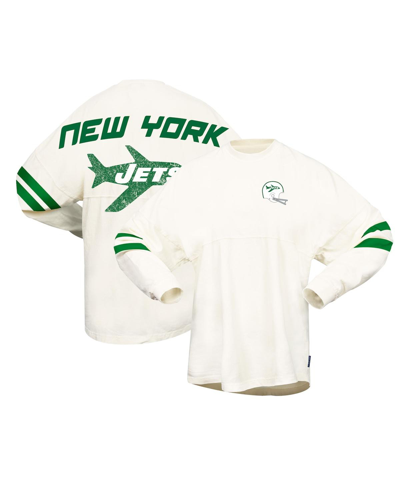 Shop Spirit Jersey Women's Cream Distressed New York Jets Gridiron Classics Retro  T-shirt