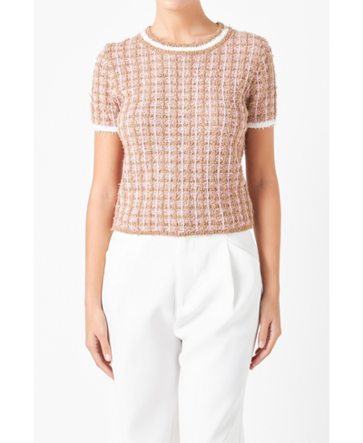 Shop Endless Rose Women's Check Knit Top In Camel,pink