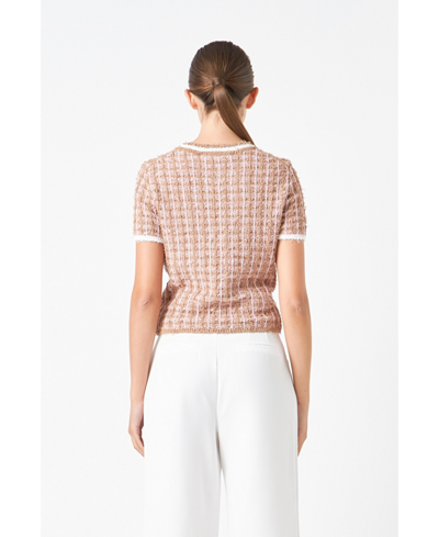 Shop Endless Rose Women's Check Knit Top In Camel,pink
