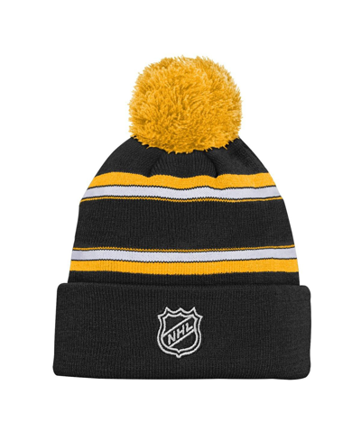Outerstuff Youth Boys And Girls Pittsburgh Penguins Black Jacquard Cuffed Knit Hat With Pom In Black