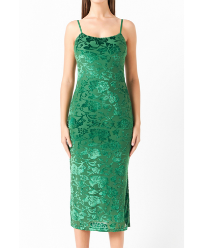Shop Endless Rose Women's Print Velvet Slip Dress In Green