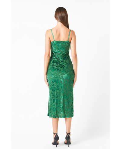Shop Endless Rose Women's Print Velvet Slip Dress In Green