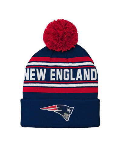 Shop Outerstuff Youth Boys And Girls Navy New England Patriots Jacquard Cuffed Knit Hat With Pom