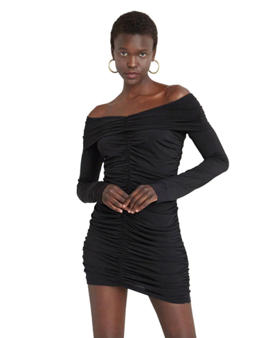 Shop Crescent Women's Elly Off The Shoulders Ruched Mini Dress In Black