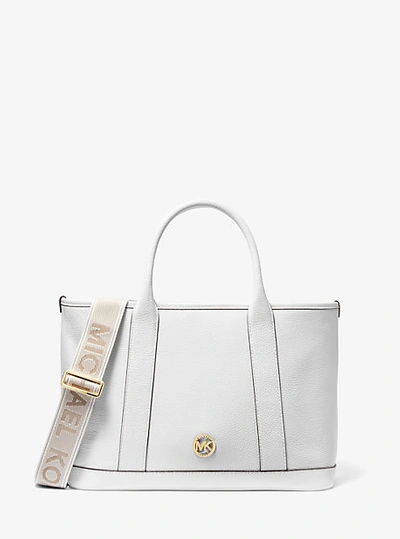 Shop Michael Kors Luisa Medium Pebbled Leather Tote Bag In White