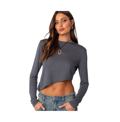 Shop Edikted Women's Asymmetric Long Sleeve T Shirt In Gray