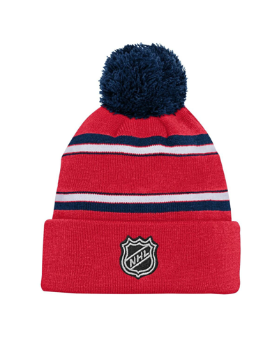 Outerstuff Youth Boys And Girls Washington Capitals Red Jacquard Cuffed Knit Hat With Pom In Red