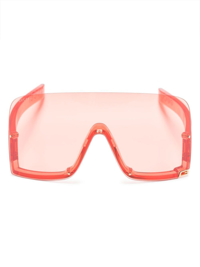 Shop Gucci Red Mask Oversized Sunglasses