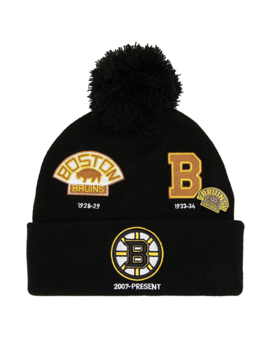 Shop Mitchell & Ness Men's  Black, Boston Bruins 100th Anniversary Collection Timeline Cuffed Knit Hatâ Wi