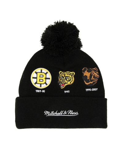 Shop Mitchell & Ness Men's  Black, Boston Bruins 100th Anniversary Collection Timeline Cuffed Knit Hatâ Wi