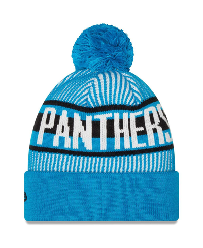 New Era Blue Carolina Panthers Striped Cuffed Knit Hat With Pom In Blue