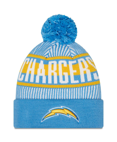 Shop New Era Men's  Powder Blue Los Angeles Chargers Striped Cuffed Knit Hat With Pom