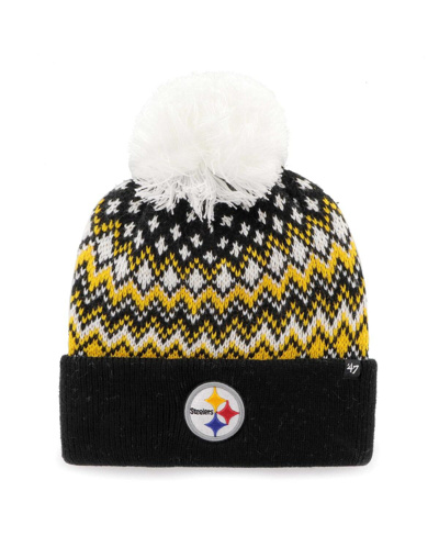 Shop 47 Brand Women's ' Black Pittsburgh Steelers Elsa Cuffed Knit Hat With Pom