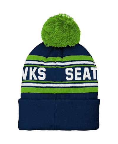 Outerstuff Youth Boys And Girls College Navy Seattle Seahawks Jacquard Cuffed Knit Hat With Pom In Navy