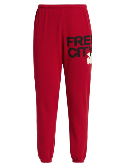 Shop Freecity Women's Logo Cotton Sweatpants In Artyard Red Cream