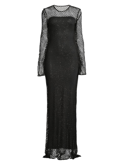 Shop Delfi Women's Vivianna Sheer Netted Gown In Black