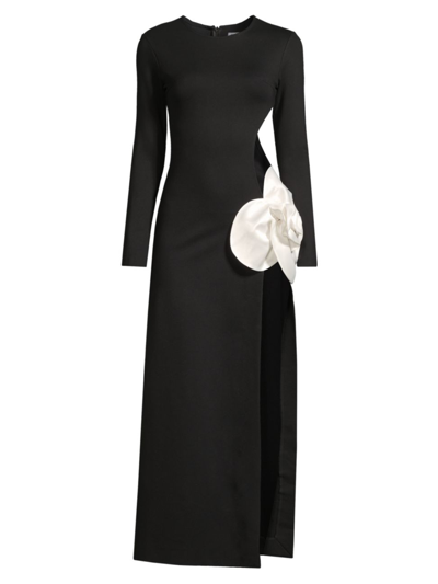 Shop Delfi Women's Chloe Floral Appliqué Evening Gown In Black