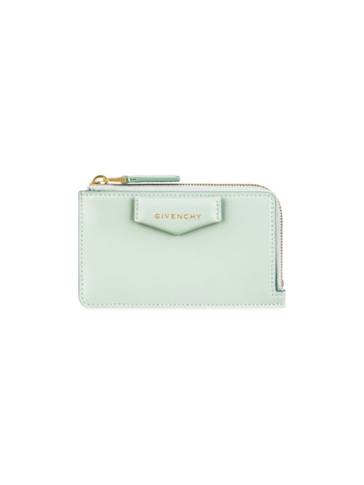 Shop Givenchy Women's Antigona Zipped Card Holder In Box Leather In Celadon