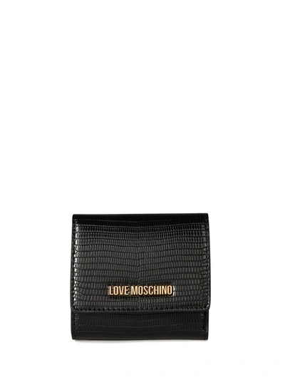 Shop Moschino Lizard Effect Logo Wallet In Black