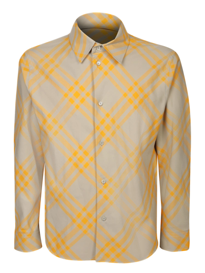 Shop Burberry Check Motif Beige/yellow Shirt